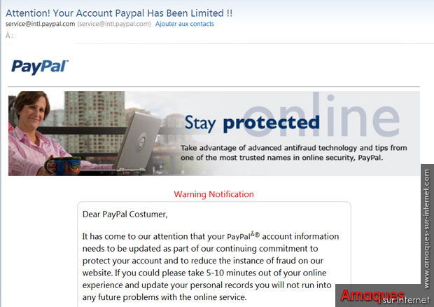 Arnaque avec email de Paypal