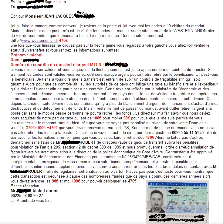Arnaque à l’africaine sur Le Bon Coin