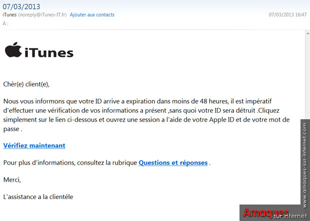 Faux email Itunes (phishing) Faux email Itunes (phishing)